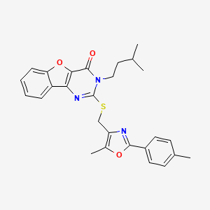 3-isopentyl-2-(((5-methyl-2-(p-tolyl)oxazol-4-yl)methyl)thio)benzofuro[3,2-d]pyrimidin-4(3H)-one