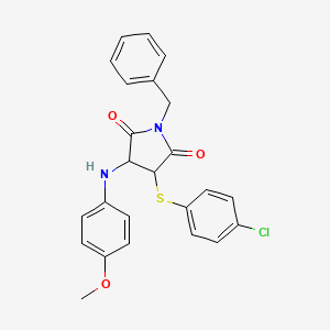 molecular formula C24H21ClN2O3S B2789463 1-benzyl-3-[(4-chlorophenyl)sulfanyl]-4-(4-methoxyanilino)dihydro-1H-pyrrole-2,5-dione CAS No. 317821-86-6