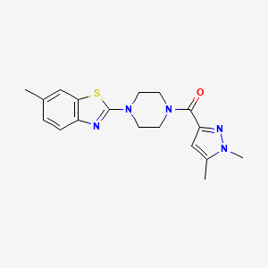 molecular formula C18H21N5OS B2789475 (1,5-dimethyl-1H-pyrazol-3-yl)(4-(6-methylbenzo[d]thiazol-2-yl)piperazin-1-yl)methanone CAS No. 1013797-42-6