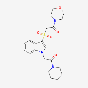 molecular formula C21H27N3O5S B2789477 1-morpholino-2-((1-(2-oxo-2-(piperidin-1-yl)ethyl)-1H-indol-3-yl)sulfonyl)ethanone CAS No. 878058-35-6