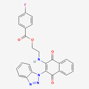 molecular formula C25H17FN4O4 B2789483 2-[[3-(Benzotriazol-1-yl)-1,4-dioxonaphthalen-2-yl]amino]ethyl 4-fluorobenzoate CAS No. 867136-12-7