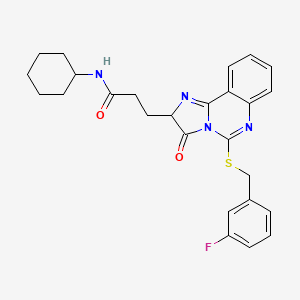 molecular formula C26H27FN4O2S B2789516 N-cyclohexyl-3-(5-{[(3-fluorophenyl)methyl]sulfanyl}-3-oxo-2H,3H-imidazo[1,2-c]quinazolin-2-yl)propanamide CAS No. 1037168-23-2