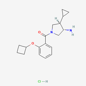 molecular formula C18H25ClN2O2 B2789547 [(3S,4R)-3-Amino-4-cyclopropylpyrrolidin-1-yl]-(2-cyclobutyloxyphenyl)methanone;hydrochloride CAS No. 2418596-53-7
