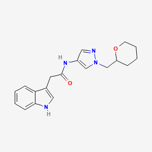 2-(1H-indol-3-yl)-N-(1-((tetrahydro-2H-pyran-2-yl)methyl)-1H-pyrazol-4-yl)acetamide