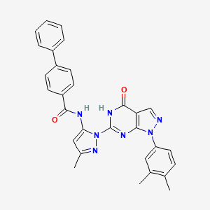 molecular formula C30H25N7O2 B2789572 N-{1-[1-(3,4-dimethylphenyl)-4-oxo-1H,4H,5H-pyrazolo[3,4-d]pyrimidin-6-yl]-3-methyl-1H-pyrazol-5-yl}-[1,1'-biphenyl]-4-carboxamide CAS No. 1171046-02-8