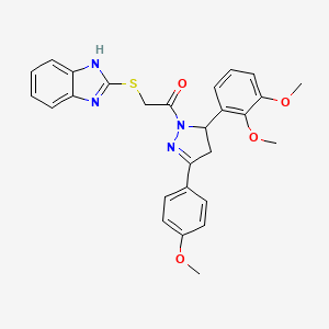2-(1H-benzimidazol-2-ylsulfanyl)-1-[3-(2,3-dimethoxyphenyl)-5-(4-methoxyphenyl)-3,4-dihydropyrazol-2-yl]ethanone
