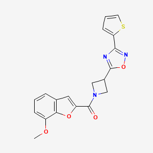 molecular formula C19H15N3O4S B2789660 (7-Methoxybenzofuran-2-yl)(3-(3-(thiophen-2-yl)-1,2,4-oxadiazol-5-yl)azetidin-1-yl)methanone CAS No. 1327316-45-9