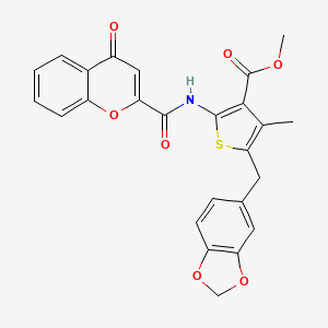 molecular formula C25H19NO7S B2789692 methyl 5-[(2H-1,3-benzodioxol-5-yl)methyl]-4-methyl-2-(4-oxo-4H-chromene-2-amido)thiophene-3-carboxylate CAS No. 476366-98-0