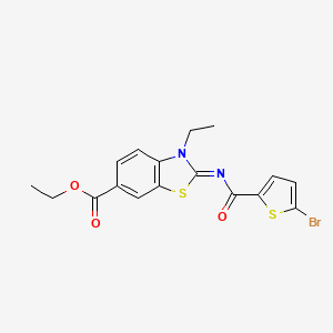 molecular formula C17H15BrN2O3S2 B2789734 ethyl (2E)-2-[(5-bromothiophene-2-carbonyl)imino]-3-ethyl-2,3-dihydro-1,3-benzothiazole-6-carboxylate CAS No. 865545-17-1
