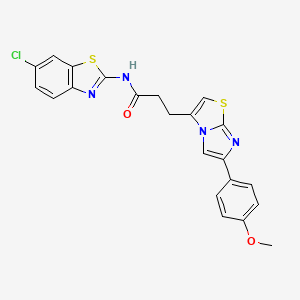 molecular formula C22H17ClN4O2S2 B2789765 N-(6-chloro-1,3-benzothiazol-2-yl)-3-[6-(4-methoxyphenyl)imidazo[2,1-b][1,3]thiazol-3-yl]propanamide CAS No. 1170477-65-2