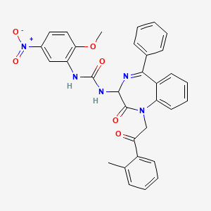 N-(2,5-diaza-2-(2-(2-methylphenyl)-2-oxoethyl)-3-oxo-6-phenylbicyclo[5.4.0]undeca-1(7),5,8,10-tetraen-4-yl)((2-methoxy-5-nitrophenyl)amino)formamide