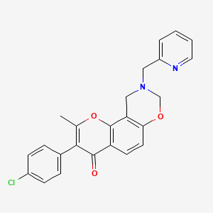 B2789788 3-(4-chlorophenyl)-2-methyl-9-(pyridin-2-ylmethyl)-9,10-dihydrochromeno[8,7-e][1,3]oxazin-4(8H)-one CAS No. 929856-82-6