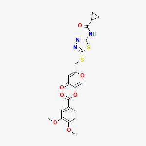 6-(((5-(cyclopropanecarboxamido)-1,3,4-thiadiazol-2-yl)thio)methyl)-4-oxo-4H-pyran-3-yl 3,4-dimethoxybenzoate