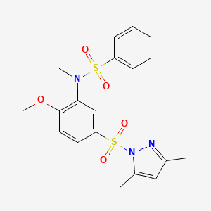 molecular formula C19H21N3O5S2 B2789857 N-{5-[(3,5-dimethyl-1H-pyrazol-1-yl)sulfonyl]-2-methoxyphenyl}-N-methylbenzenesulfonamide CAS No. 957319-98-1