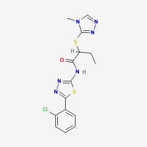 molecular formula C15H15ClN6OS2 B2789899 N-[5-(2-chlorophenyl)-1,3,4-thiadiazol-2-yl]-2-[(4-methyl-4H-1,2,4-triazol-3-yl)sulfanyl]butanamide CAS No. 394237-09-3