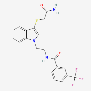 molecular formula C20H18F3N3O2S B2789918 N-(2-{3-[(carbamoylmethyl)sulfanyl]-1H-indol-1-yl}ethyl)-3-(trifluoromethyl)benzamide CAS No. 851714-93-7