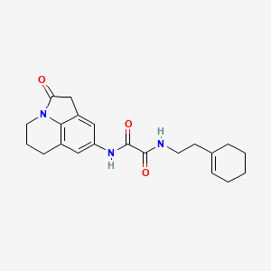 molecular formula C21H25N3O3 B2789945 N'-[2-(cyclohex-1-en-1-yl)ethyl]-N-{2-oxo-1-azatricyclo[6.3.1.0^{4,12}]dodeca-4,6,8(12)-trien-6-yl}ethanediamide CAS No. 898426-98-7