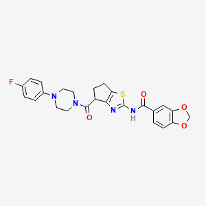 N-(4-(4-(4-fluorophenyl)piperazine-1-carbonyl)-5,6-dihydro-4H-cyclopenta[d]thiazol-2-yl)benzo[d][1,3]dioxole-5-carboxamide