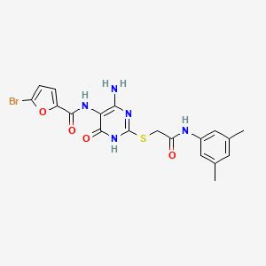 molecular formula C19H18BrN5O4S B2790030 N-(4-amino-2-((2-((3,5-dimethylphenyl)amino)-2-oxoethyl)thio)-6-oxo-1,6-dihydropyrimidin-5-yl)-5-bromofuran-2-carboxamide CAS No. 888427-60-9