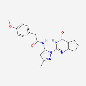 molecular formula C20H21N5O3 B2790037 2-(4-methoxyphenyl)-N-(3-methyl-1-(4-oxo-4,5,6,7-tetrahydro-3H-cyclopenta[d]pyrimidin-2-yl)-1H-pyrazol-5-yl)acetamide CAS No. 1002482-32-7