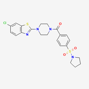 molecular formula C22H23ClN4O3S2 B2790041 (4-(6-Chlorobenzo[d]thiazol-2-yl)piperazin-1-yl)(4-(pyrrolidin-1-ylsulfonyl)phenyl)methanone CAS No. 897471-08-8