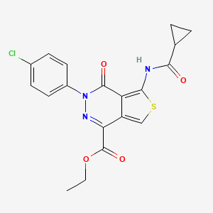 molecular formula C19H16ClN3O4S B2790066 ethyl 3-(4-chlorophenyl)-5-cyclopropaneamido-4-oxo-3H,4H-thieno[3,4-d]pyridazine-1-carboxylate CAS No. 851950-07-7