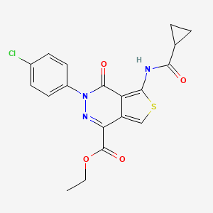 molecular formula C19H16ClN3O4S B2790066 Ethyl 3-(4-chlorophenyl)-5-(cyclopropanecarbonylamino)-4-oxothieno[3,4-d]pyridazine-1-carboxylate CAS No. 851950-07-7