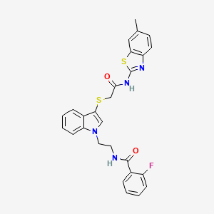 2-fluoro-N-(2-(3-((2-((6-methylbenzo[d]thiazol-2-yl)amino)-2-oxoethyl)thio)-1H-indol-1-yl)ethyl)benzamide
