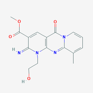 molecular formula C16H16N4O4 B2790150 methyl 7-(2-hydroxyethyl)-6-imino-11-methyl-2-oxo-1,7,9-triazatricyclo[8.4.0.0^{3,8}]tetradeca-3(8),4,9,11,13-pentaene-5-carboxylate CAS No. 858745-39-8