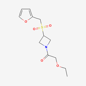 molecular formula C12H17NO5S B2790159 2-Ethoxy-1-(3-((furan-2-ylmethyl)sulfonyl)azetidin-1-yl)ethanone CAS No. 1797020-28-0
