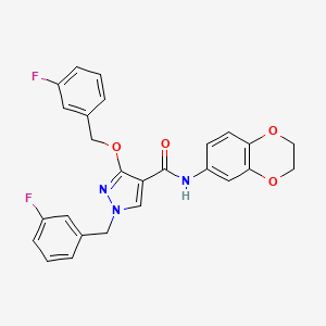 molecular formula C26H21F2N3O4 B2790165 N-(2,3-dihydro-1,4-benzodioxin-6-yl)-3-[(3-fluorophenyl)methoxy]-1-[(3-fluorophenyl)methyl]-1H-pyrazole-4-carboxamide CAS No. 1014067-99-2