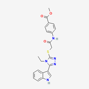 molecular formula C22H21N5O3S B2790254 methyl 4-(2-((4-ethyl-5-(1H-indol-3-yl)-4H-1,2,4-triazol-3-yl)thio)acetamido)benzoate CAS No. 852144-03-7
