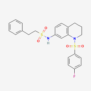 molecular formula C23H23FN2O4S2 B2790255 N-[1-(4-fluorobenzenesulfonyl)-1,2,3,4-tetrahydroquinolin-7-yl]-2-phenylethane-1-sulfonamide CAS No. 951573-11-8