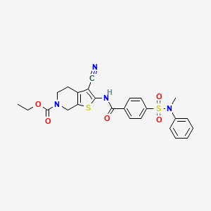 molecular formula C25H24N4O5S2 B2790303 ethyl 3-cyano-2-{4-[methyl(phenyl)sulfamoyl]benzamido}-4H,5H,6H,7H-thieno[2,3-c]pyridine-6-carboxylate CAS No. 681437-33-2