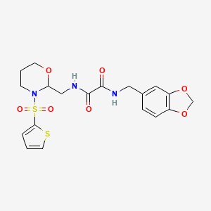 molecular formula C19H21N3O7S2 B2790319 N-[(2H-1,3-benzodioxol-5-yl)methyl]-N'-{[3-(thiophene-2-sulfonyl)-1,3-oxazinan-2-yl]methyl}ethanediamide CAS No. 869072-10-6
