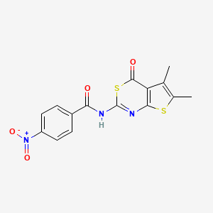 molecular formula C15H11N3O4S2 B2790419 N-{5,6-dimethyl-4-oxo-4H-thieno[2,3-d][1,3]thiazin-2-yl}-4-nitrobenzamide CAS No. 268733-44-4