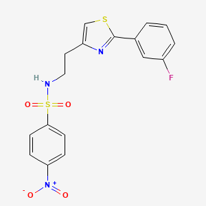 molecular formula C17H14FN3O4S2 B2790496 N-(2-(2-(3-fluorophenyl)thiazol-4-yl)ethyl)-4-nitrobenzenesulfonamide CAS No. 941900-95-4