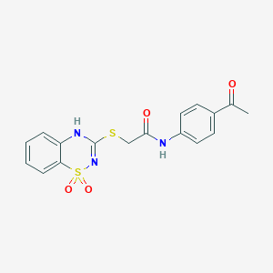molecular formula C17H15N3O4S2 B2790532 N-(4-acetylphenyl)-2-[(1,1-dioxo-4H-1lambda6,2,4-benzothiadiazin-3-yl)sulfanyl]acetamide CAS No. 896685-58-8