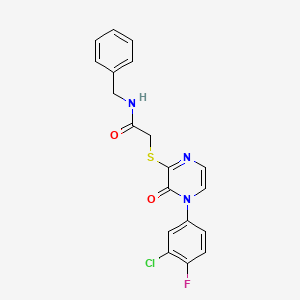 molecular formula C19H15ClFN3O2S B2790651 N-benzyl-2-{[4-(3-chloro-4-fluorophenyl)-3-oxo-3,4-dihydropyrazin-2-yl]sulfanyl}acetamide CAS No. 899743-93-2