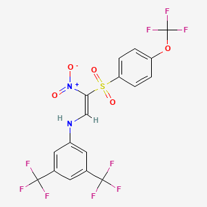 molecular formula C17H9F9N2O5S B2790745 N-[(E)-2-nitro-2-[4-(trifluoromethoxy)phenyl]sulfonylethenyl]-3,5-bis(trifluoromethyl)aniline CAS No. 1025575-48-7