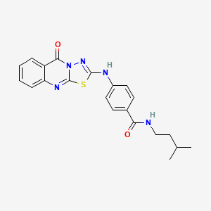 molecular formula C21H21N5O2S B2790757 N-(3-methylbutyl)-4-({5-oxo-5H-[1,3,4]thiadiazolo[2,3-b]quinazolin-2-yl}amino)benzamide CAS No. 1114610-99-9
