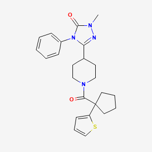 molecular formula C24H28N4O2S B2790780 1-methyl-4-phenyl-3-(1-(1-(thiophen-2-yl)cyclopentanecarbonyl)piperidin-4-yl)-1H-1,2,4-triazol-5(4H)-one CAS No. 1421515-06-1