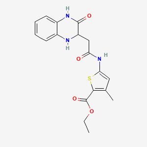 molecular formula C18H19N3O4S B2790787 Ethyl 3-methyl-5-(2-(3-oxo-1,2,3,4-tetrahydroquinoxalin-2-yl)acetamido)thiophene-2-carboxylate CAS No. 1032268-27-1