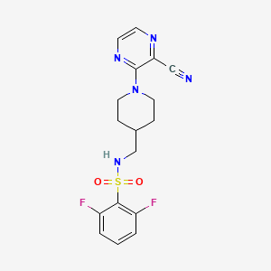 molecular formula C17H17F2N5O2S B2790801 N-((1-(3-cyanopyrazin-2-yl)piperidin-4-yl)methyl)-2,6-difluorobenzenesulfonamide CAS No. 1797576-42-1