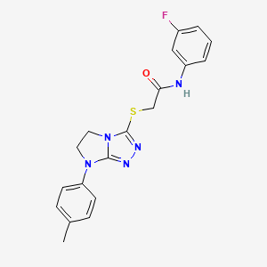 molecular formula C19H18FN5OS B2790820 N-(3-fluorophenyl)-2-((7-(p-tolyl)-6,7-dihydro-5H-imidazo[2,1-c][1,2,4]triazol-3-yl)thio)acetamide CAS No. 921859-20-3