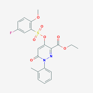 molecular formula C21H19FN2O7S B2790846 Ethyl 4-(((5-fluoro-2-methoxyphenyl)sulfonyl)oxy)-6-oxo-1-(o-tolyl)-1,6-dihydropyridazine-3-carboxylate CAS No. 900008-66-4