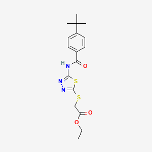 molecular formula C17H21N3O3S2 B2790997 Ethyl 2-[(5-{[4-(tert-butyl)benzoyl]amino}-1,3,4-thiadiazol-2-yl)sulfanyl]acetate CAS No. 329701-29-3
