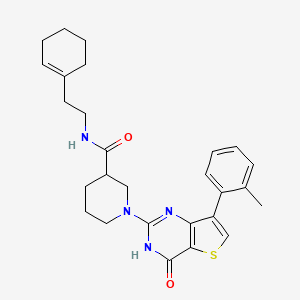 molecular formula C27H32N4O2S B2791011 N-[2-(cyclohex-1-en-1-yl)ethyl]-1-[7-(2-methylphenyl)-4-oxo-3H,4H-thieno[3,2-d]pyrimidin-2-yl]piperidine-3-carboxamide CAS No. 1243076-49-4