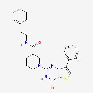 molecular formula C27H32N4O2S B2791011 N-(2-cyclohex-1-en-1-ylethyl)-1-[7-(2-methylphenyl)-4-oxo-3,4-dihydrothieno[3,2-d]pyrimidin-2-yl]piperidine-3-carboxamide CAS No. 1243076-49-4