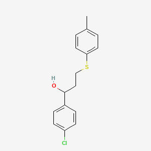 molecular formula C16H17ClOS B2791019 1-(4-Chlorophenyl)-3-[(4-methylphenyl)sulfanyl]-1-propanol CAS No. 338391-85-8